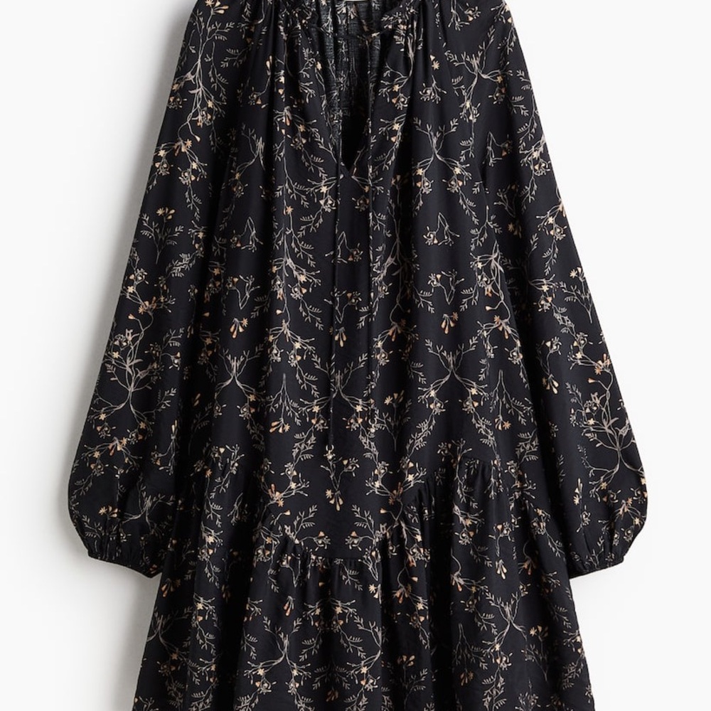 H&M Black Floral Short Loose-fit dress